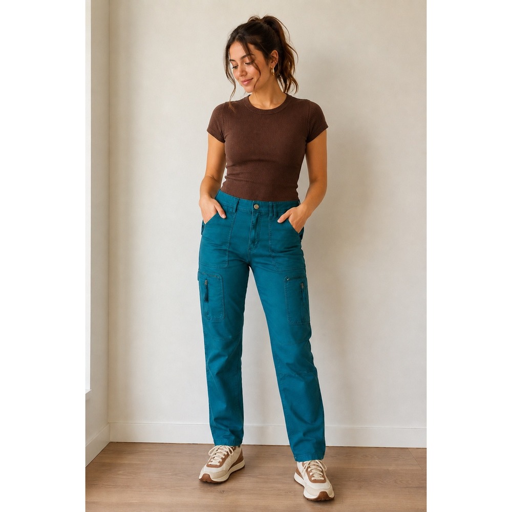 White House Black Market Teal Green Straight Crop Utility Cargo Pants Size 6